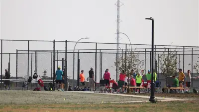 Pickleball court with players