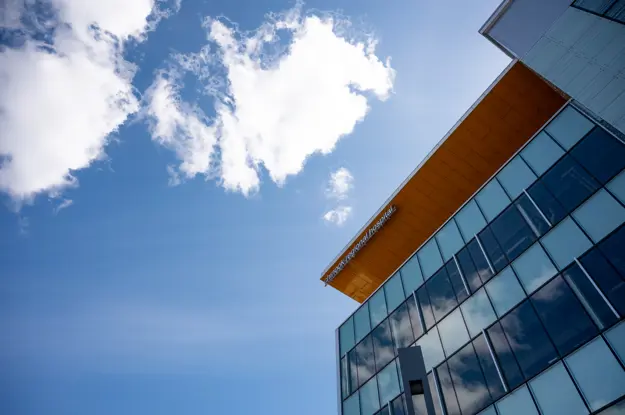 Chinook Regional Hospital building sign from below