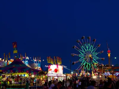 Whoop Up Days fairgrounds at night