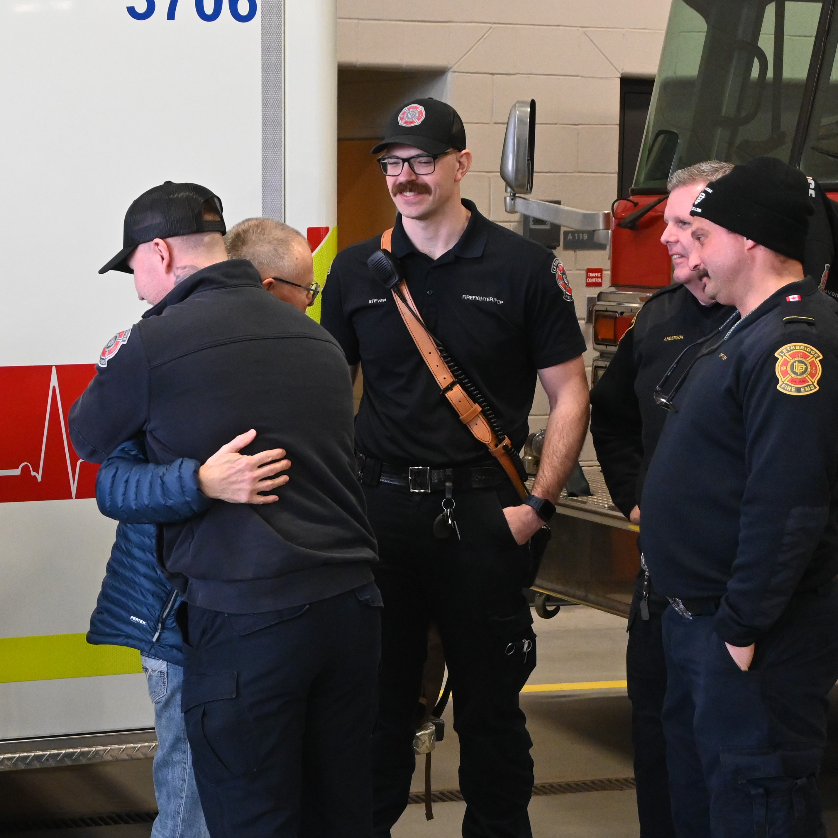 Paramedic-firefighters share an emotional reunion with Ralph, reflecting on the life-saving care provided during the emergency.