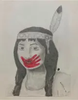 Pocahontas sketch red handprint on mouth 