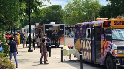 Foodie Fest food trucks lined up downtown