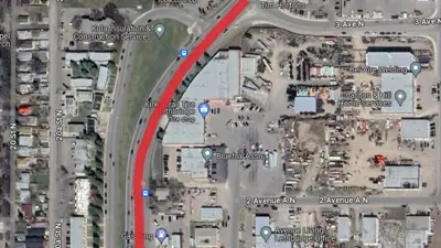 Mayor Magrath Dr N smoky stinky odor area highlighted