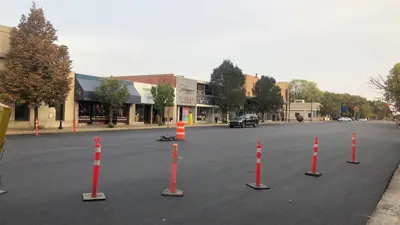 7 St fresh paving with pylons