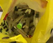 needles in bag close up