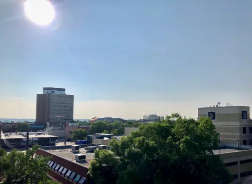 Sunny summer downtown photo Heat warning