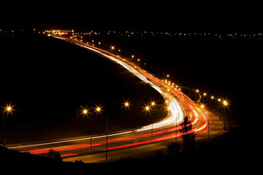 Whoop Up Drive Night traffic lights 