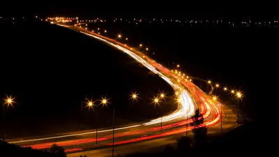 Whoop Up Drive Night traffic lights