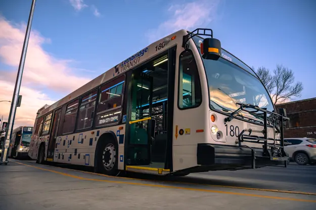 Lethbridge transit bus downtown blue sky