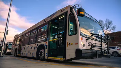 Lethbridge transit bus downtown blue sky
