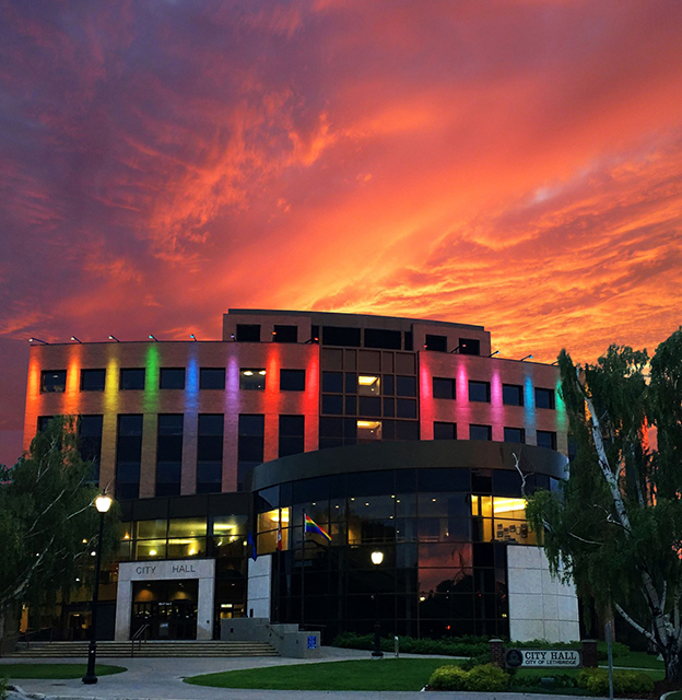 City hall light up in pride colours