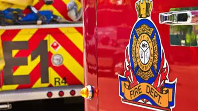 Fire truck logo crest close up