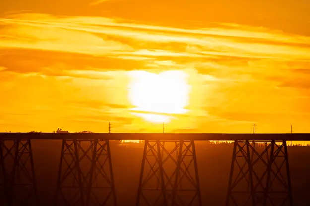 Train Bridge Yellow orange sunset