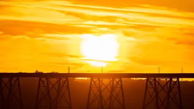Train Bridge Yellow orange sunset