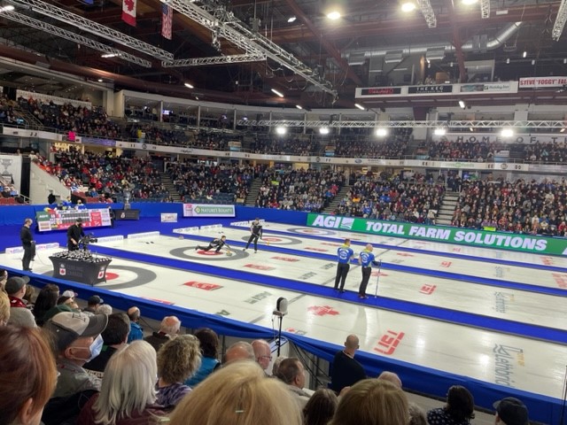Image of Lethbridge lining up a shot at the Olympic Curling Trials