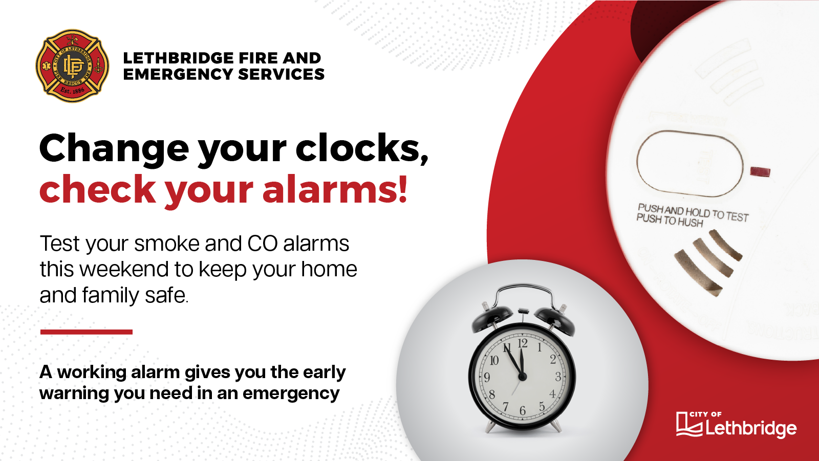 Change your clocks, check your alarms! Test your smoke and CO alarms this weekend to keep your home and family safe